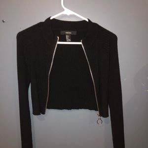 Black Forever 21 sweater zip up crop top